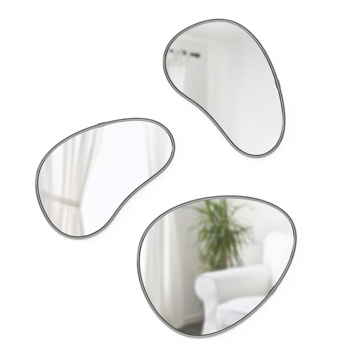 Miroirs Umbra Hubba Pebble - Ensemble de 3|Miroirs Hubba Pebble de Umbra - ensemble de 3