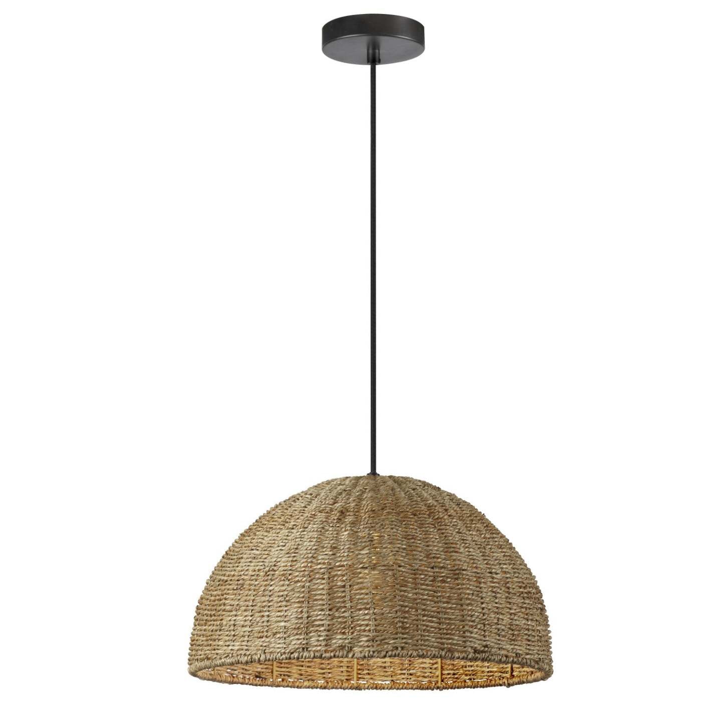 Dainolite Pourel 1 Light Pendant Matte Black Finish Natural Shade Lamp|Luminaire suspendu Pourel de Dainolite avec abat-jour naturel, fini noir mat et 1 ampoule
