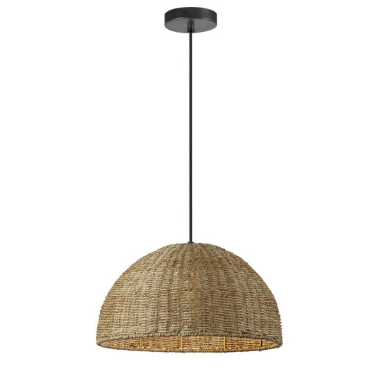 Dainolite Pourel 1 Light Pendant Matte Black Finish Natural Shade Lamp|Luminaire suspendu Pourel de Dainolite avec abat-jour naturel, fini noir mat et 1 ampoule