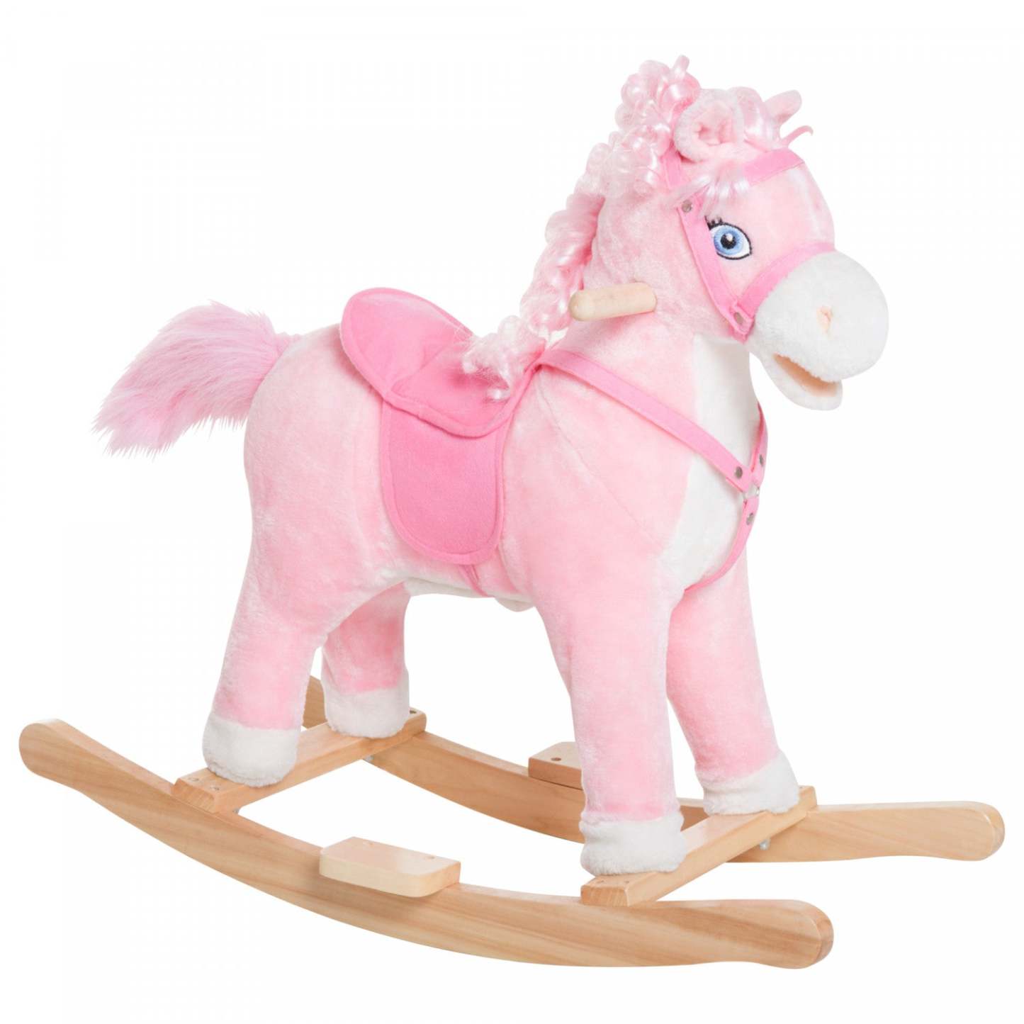 Qaba Kids Cheval à bascule en peluche jouet à bascule pour enfant avec fils réalistes rose