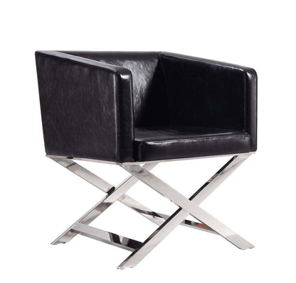 Manhattan Comfort Hollywood Polished Chrome Faux Leather Lounge Accent Chair - Black|Fauteuil d'appoint de détente Hollywood de Manhattan Comfort en chrome poli et en similicuir - noir