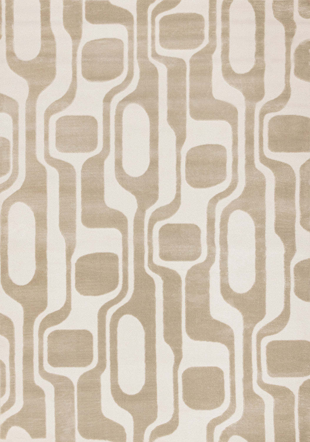 Carpette Leopold moderne beige et crème de style du milieu du 20e siècle - 6 pi 7 po x 9 pi 6 po