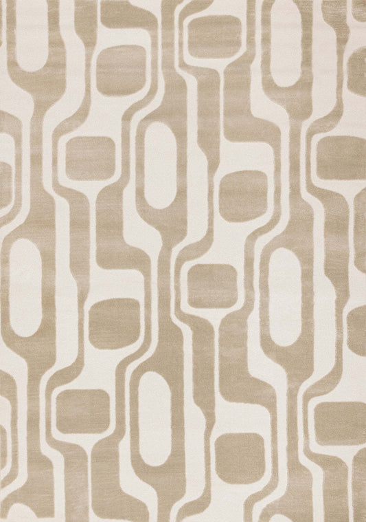 Carpette Leopold moderne beige et crème de style du milieu du 20e siècle - 6 pi 7 po x 9 pi 6 po
