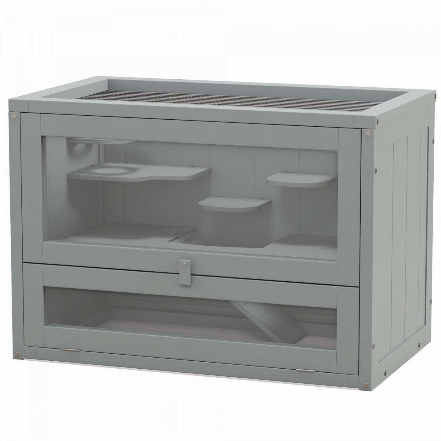 Pawhut Cage en Bois pour Hamsters, Habitat pour Petits Animaux avec Toit Ouvrant, Rampe, Espace de Course, Plates-formes, Animal de Compagnie | Pawhut Cage Pour Hamsters De 24, Cage Pour Petits Animaux à 2 Niveaux Avec Toit Ouvrant, Espace D'e