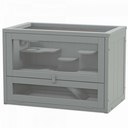 Pawhut Cage en Bois pour Hamsters, Habitat pour Petits Animaux avec Toit Ouvrant, Rampe, Espace de Course, Plates-formes, Animal de Compagnie | Pawhut Cage Pour Hamsters De 24, Cage Pour Petits Animaux à 2 Niveaux Avec Toit Ouvrant, Espace D'e