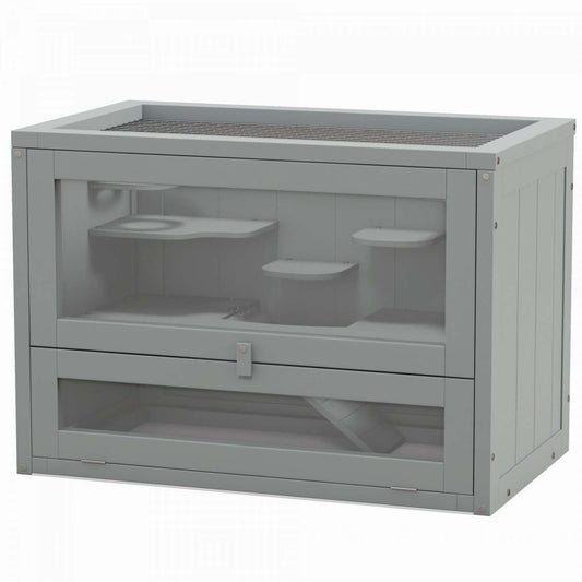 Pawhut Cage en Bois pour Hamsters, Habitat pour Petits Animaux avec Toit Ouvrant, Rampe, Espace de Course, Plates-formes, Animal de Compagnie | Pawhut Cage Pour Hamsters De 24, Cage Pour Petits Animaux à 2 Niveaux Avec Toit Ouvrant, Espace D'e