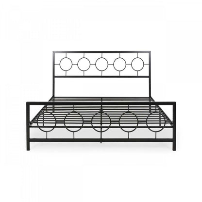 Cadre de lit Robert en métal avec tête et pied de lit au design circulaire, taille King, noir | Robert Cadre de lit en métal avec tête et pied de lit au design circulaire, taille King, noir