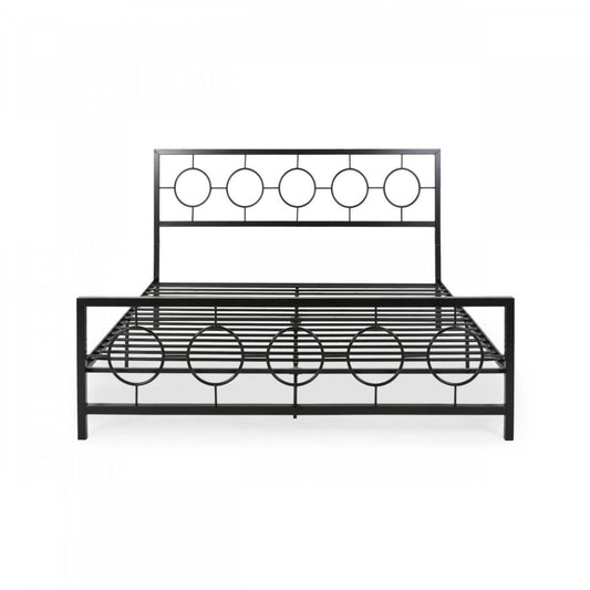 Cadre de lit Robert en métal avec tête et pied de lit au design circulaire, taille King, noir | Robert Cadre de lit en métal avec tête et pied de lit au design circulaire, taille King, noir
