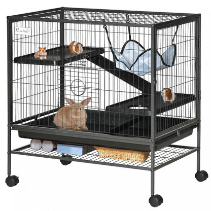 Pawhut Cage Pour Petits Animaux Avec Roues, Parc Pour Animaux De Compagnie Pour Furets, Chinchillas, Cobayes, Chatons, Wi|Pawhut Cage Pour Petits Animaux Avec Hamac, Cage Pour Furet À 3 Niveaux Avec Étagère De Rangement, C