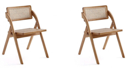 Manhattan Comfort Set of 2 Lambinet Folding Dining Chairs - Natural Cane|Ensemble 2 chaises de salle à manger pliantes Lambinet de Manhattan Comfort - cannage naturel