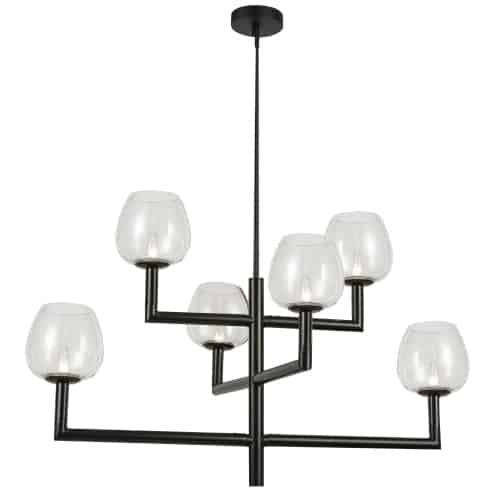 Dainolite Nora 6 Light Chandelier Matte Black Clear Glass Lamp|Lustre Nora de Dainolite en verre transparent, avec fini noir mat et 6 ampoules