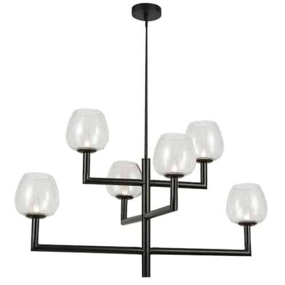Dainolite Nora 6 Light Chandelier Matte Black Clear Glass Lamp|Lustre Nora de Dainolite en verre transparent, avec fini noir mat et 6 ampoules