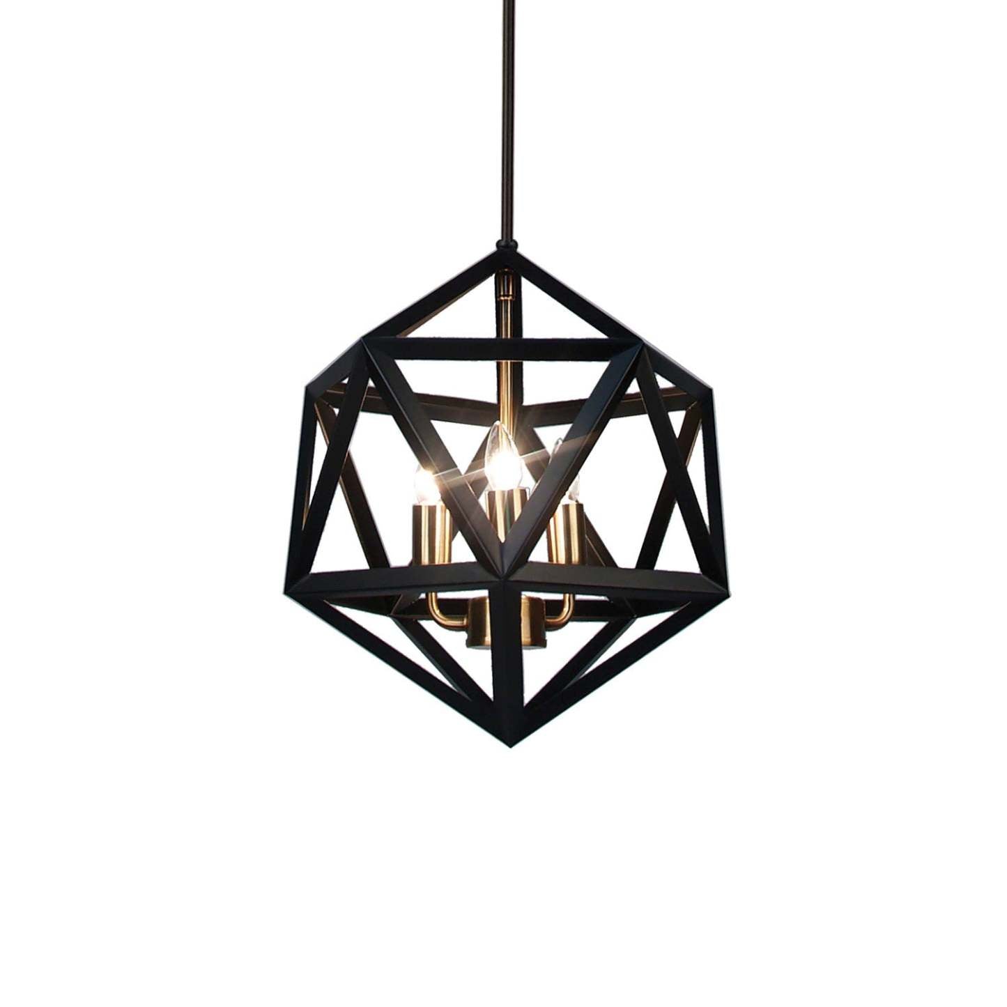 Dainolite Archello 3 Light Chandelier Matte Black Antique Brass Accents Lamp|Lustre Archello de Dainolite au fini noir mat avec touches laiton antique et 3 ampoules