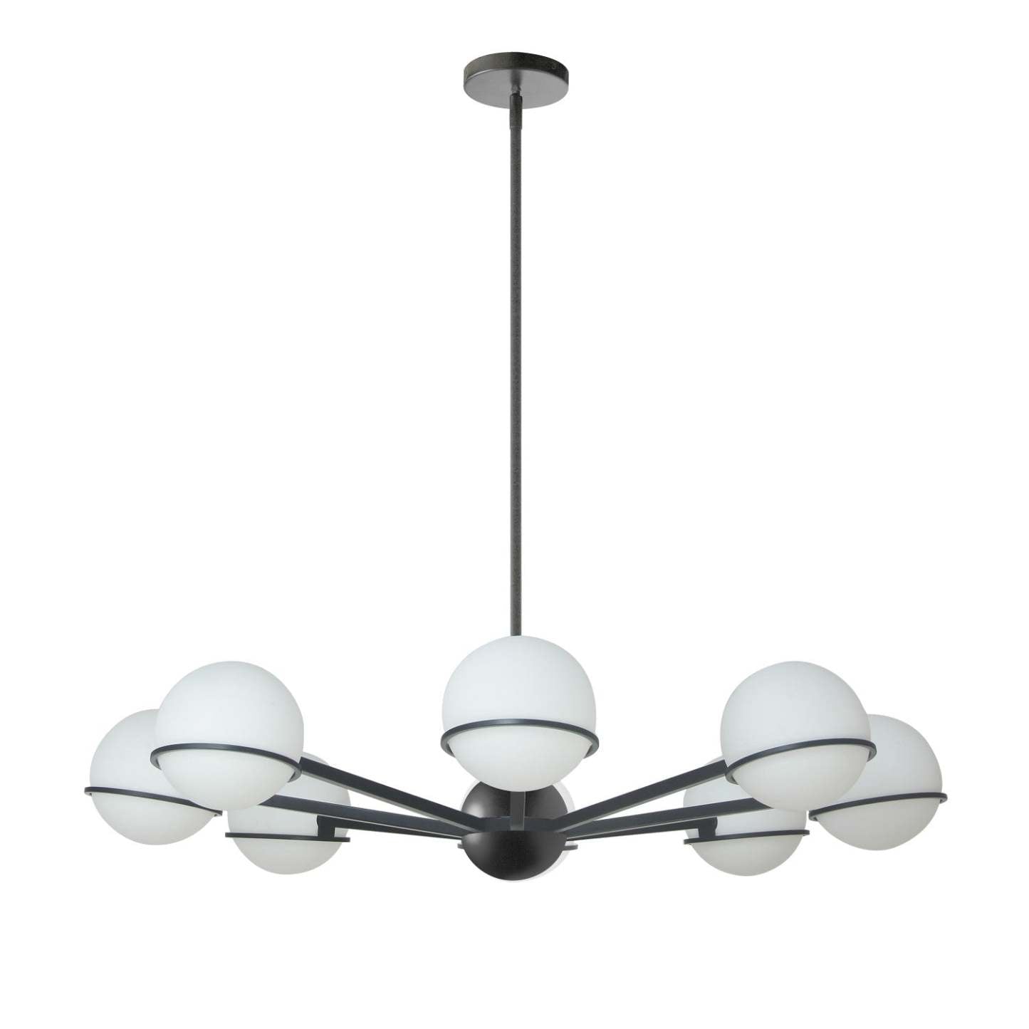 Dainolite Sofia 8 Light Chandelier Matte Black White Opal Glass Lamp|Lustre Sofia de Dainolite en verre blanc opale, avec fini noir mat et 8 ampoules
