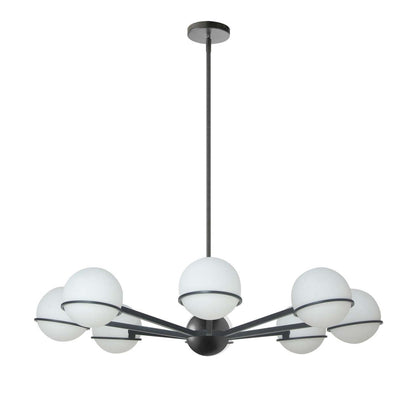 Dainolite Sofia 8 Light Chandelier Matte Black White Opal Glass Lamp|Lustre Sofia de Dainolite en verre blanc opale, avec fini noir mat et 8 ampoules