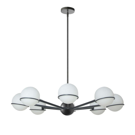 Dainolite Sofia 8 Light Chandelier Matte Black White Opal Glass Lamp|Lustre Sofia de Dainolite en verre blanc opale, avec fini noir mat et 8 ampoules