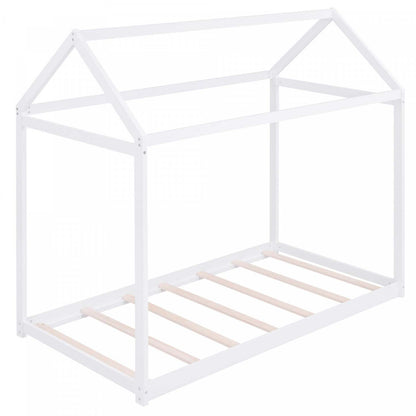 Lit maison en bois massif au design facile à nettoyer Susan avec cadre de toit, taille simple - Blanc | Lit De Maison En Bois Massif Au Design Facile A Nettoyer Avec Cadre De Toit, Taille Simple - Blanc