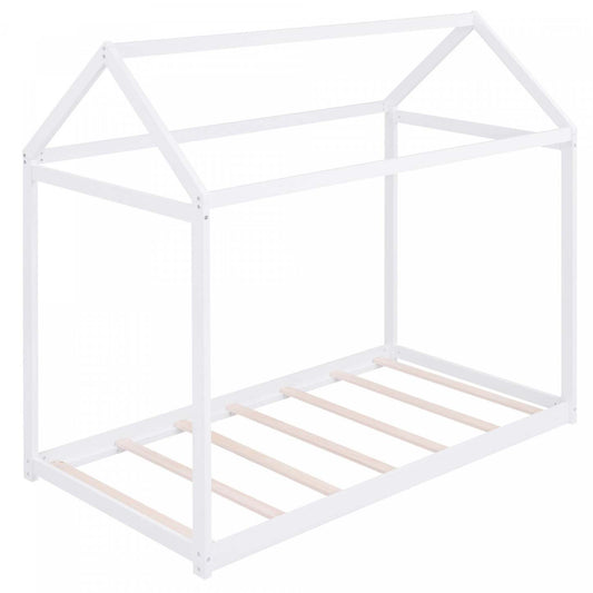 Lit maison en bois massif au design facile à nettoyer Susan avec cadre de toit, taille simple - Blanc | Lit De Maison En Bois Massif Au Design Facile A Nettoyer Avec Cadre De Toit, Taille Simple - Blanc