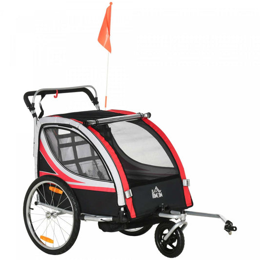 Aosom Remorque Velo Enfant 2 En 1, Poussette Bebe Avec Frein, Sac De Rangement, Drapeau De Sécurité
