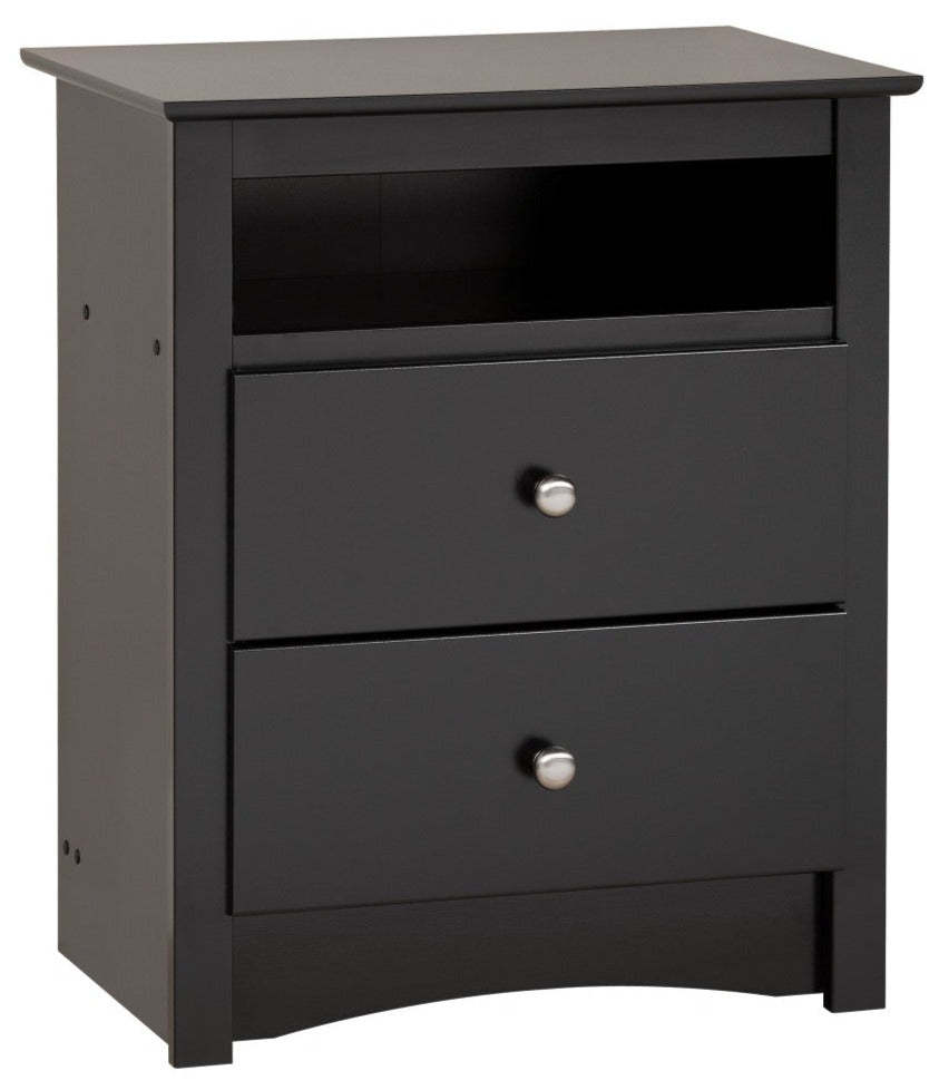 Jade Tall 2-Drawer Nightstand - Black|Table de nuit haute Jade à 2 tiroirs - noire