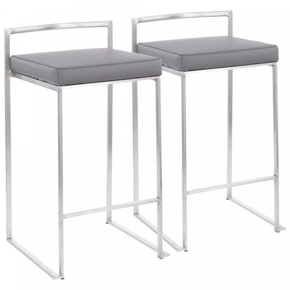 LumiSource Fuji Grey Faux Leather Contemporary Stackable Counter-Height Stool - Set of 2|Tabouret superposable contemporain Fuji de hauteur comptoir en similicuir gris - ensemble de 2