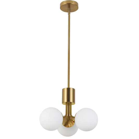 Dainolite Amanda 3 Light Pendant Aged Brass White Opal Glass Lamp|Luminaire suspendu Amanda de Dainolite en verre blanc opale, avec laiton vieilli et 3 ampoules