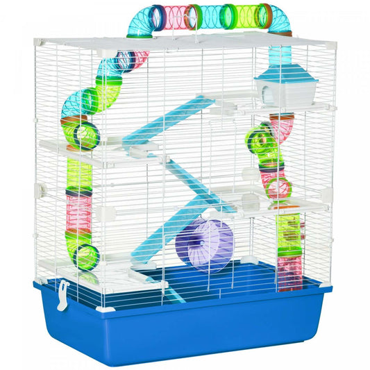 Pawhut Hamster Cage, Grande Maison pour Petit Animal, Cage à Cobaye de 5 Niveaux, Refuge pour Gerbille, Système de Tube Tunnel|Pawhut Cage Pour Hamster Extra Large 23 Avec Tubes Et Tunnels, Poignées De Transport, Maison Pour R