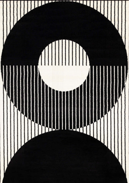 Carpette contrastante moderne Forte noire et blanche à motif de rayures - 5 pi 3 po x 7 pi 5 po