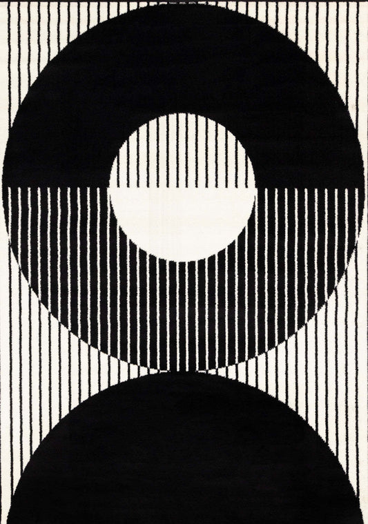 Carpette contrastante moderne Forte noire et blanche à motif de rayures - 5 pi 3 po x 7 pi 5 po