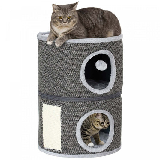 Pawhut Tour En Tonneau Pour Chat À 2 Étages, Tonneau Pour Chat De 22 Pouces Pour Chats D'Intérieur Avec Perchoir Supérieur Et 2 Cachettes, S|Pawhut Tour En Tonneau Pour Chat À 3 Étages, Tonneau Pour Chat De 22 Po Avec 2 Cachettes, Petit Arbr