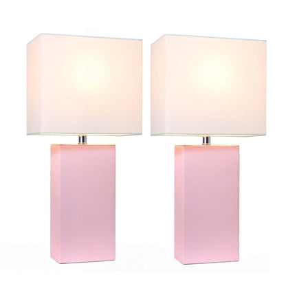 Ensemble de 2 lampes de table modernes en cuir Elegant Designs avec abat-jours en tissu blanc, ensemble de lampes rose tendre|D21JBUQJ