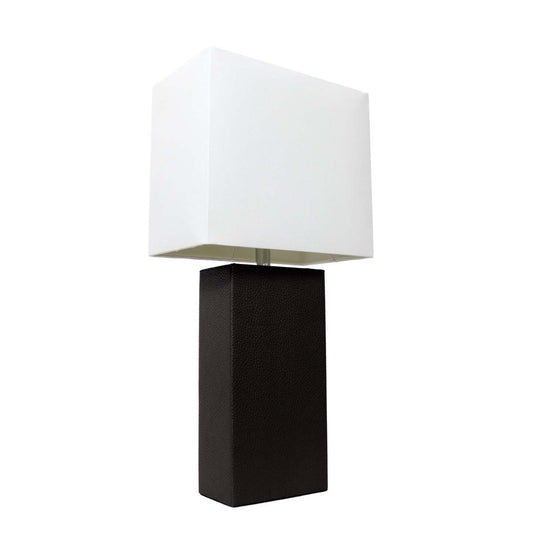 Lampe de table moderne Elegant Designs en cuir avec abat-jour en tissu blanc | D213V799