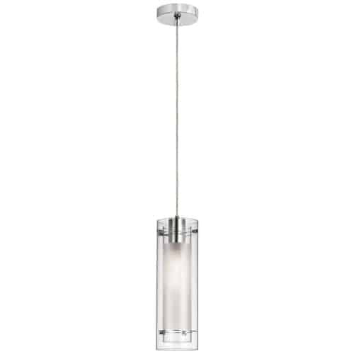 Luminaire suspendu Pasha de Dainolite en verre transparent et givré, avec finition chromé poli et 1 ampoule