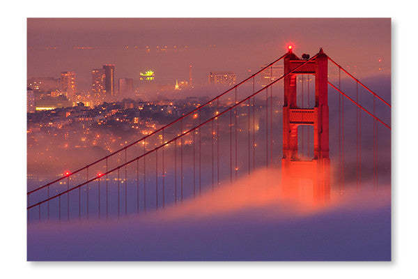 Pont du Golden Gate de San Francisco dans le brouillard : cadre et panneau en tissu 16 x 24 po | Pont du Golden Gate de San Francisco dans le brouillard 16 po x 24 po : cadre d'art mural et panneau de tissu | D44GQ5I2