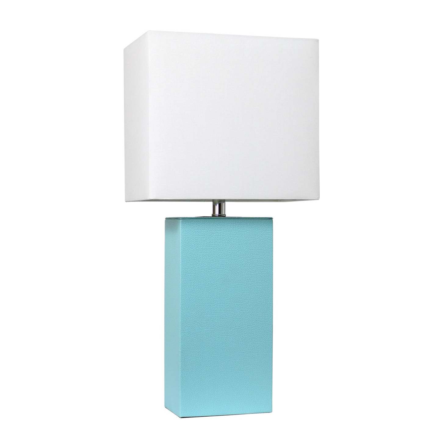 Lampe de table moderne Elegant Designs en cuir avec abat-jour en tissu blanc, turquoise | D21YP7WI