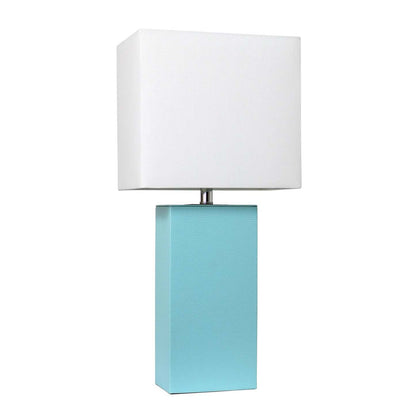 Lampe de table moderne Elegant Designs en cuir avec abat-jour en tissu blanc, turquoise | D21YP7WI