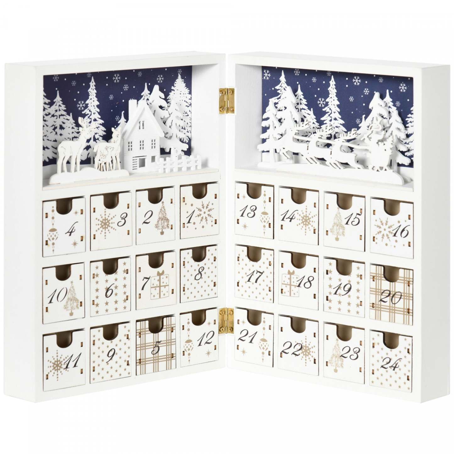 Homcom 24 jours en bois calendrier de l'Avent de Noël livre pour enfant adulte | Homcom Calendrier de l'Avent de Noël en Bois de 24 Jours