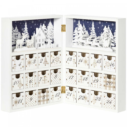 Homcom 24 jours en bois calendrier de l'Avent de Noël livre pour enfant adulte | Homcom Calendrier de l'Avent de Noël en Bois de 24 Jours