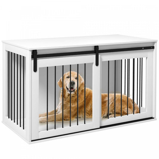 Pawhut Meuble De Cage Pour Chien, 46,5 Table D'appoint, Niche D'intérieur Pour Chiens De Très Grande Taille