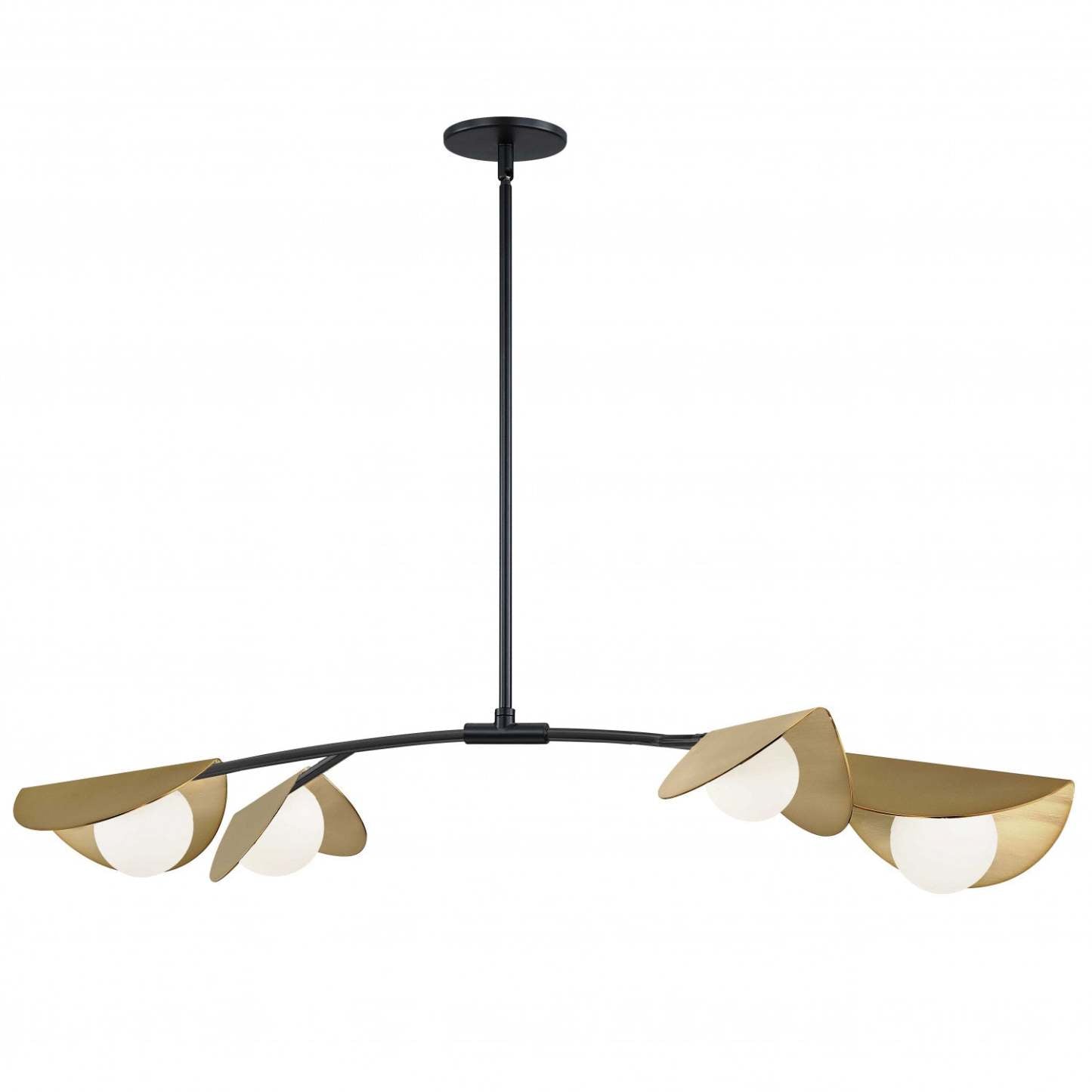 Dainolite Emma 4 Light Horizontal Pendant Matte Black/Aged Brass Finish White Glass Lamp|Luminaire suspendu horizontal Emma de Dainolite en verre blanc, avec fini noir mat et laiton vieilli, et 4 ampoules