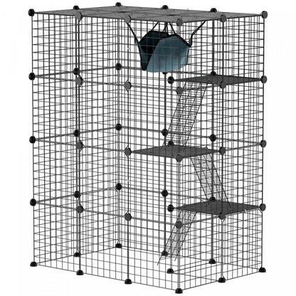 Pawhut Grande Cage Pour Chat À 4 Niveaux, Parc Pour Animaux De Compagnie Avec Hamac, Plates-formes, Rampes, Accessoires, Kitten Ex