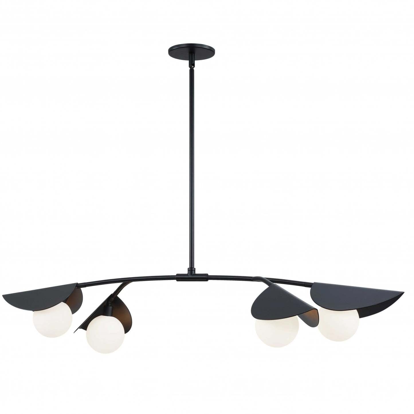 Dainolite Emma 4 Light Horizontal Pendant Matte Black Finish White Glass Lamp|Luminaire suspendu horizontal Emma de Dainolite en verre blanc, avec fini noir mat et 4 ampoules
