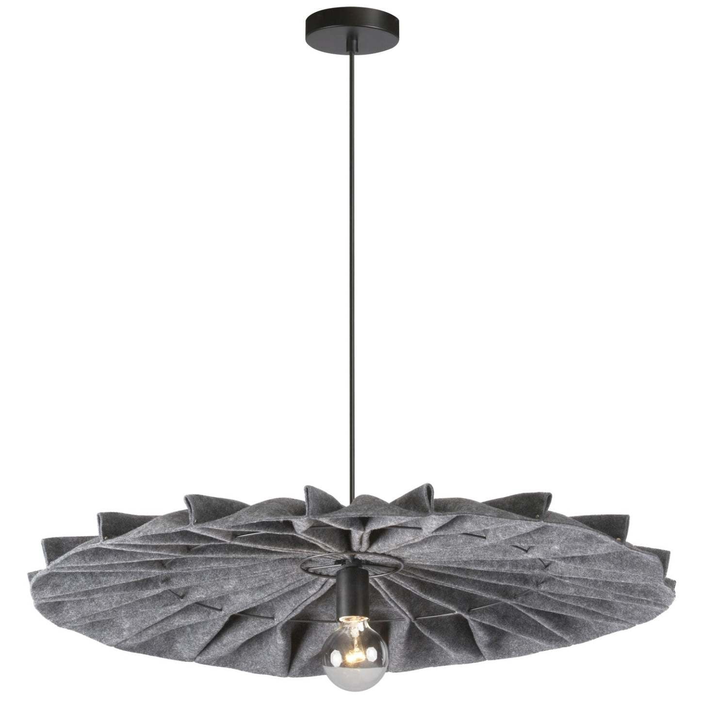 Dainolite Plegado 1 Light Pendant Matte Black Grey Felt Shade Lamp|Luminaire suspendu Plegado de Dainolite avec abat-jour en feutre gris, fini noir mat et 1 ampoule