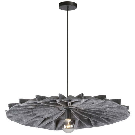 Dainolite Plegado 1 Light Pendant Matte Black Grey Felt Shade Lamp|Luminaire suspendu Plegado de Dainolite avec abat-jour en feutre gris, fini noir mat et 1 ampoule