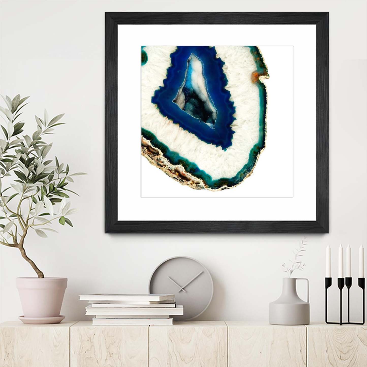 Œuvre d’art murale encadrée noire et mate « Mediterranean Agate A » 30 x 30