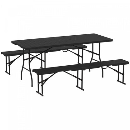 Outsunny table de pique-nique pliante en faux rotin de 6 pieds en 3 pièces avec 2 bancs, noire