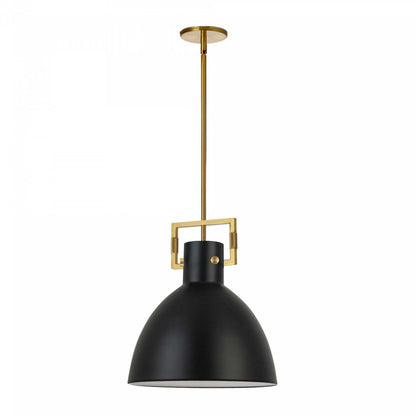 Dainolite Liberty 1 Light Pendant Aged Brass Finish Matte Black Metal Shade Lamp|Luminaire suspendu de Dainolite avec abat-jour en métal noir mat, fini laiton vieilli et 1 ampoule incandescente
