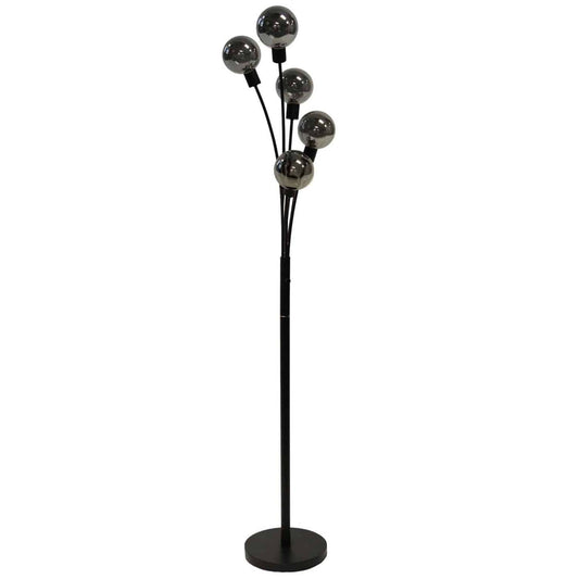 Dainolite Budding Branch 5 Light Lampadaire Finition Noire Verre Fumé|Lampe à pied Budding Branch de Dainolite en verre fumé, avec fini noir et 5 ampoules