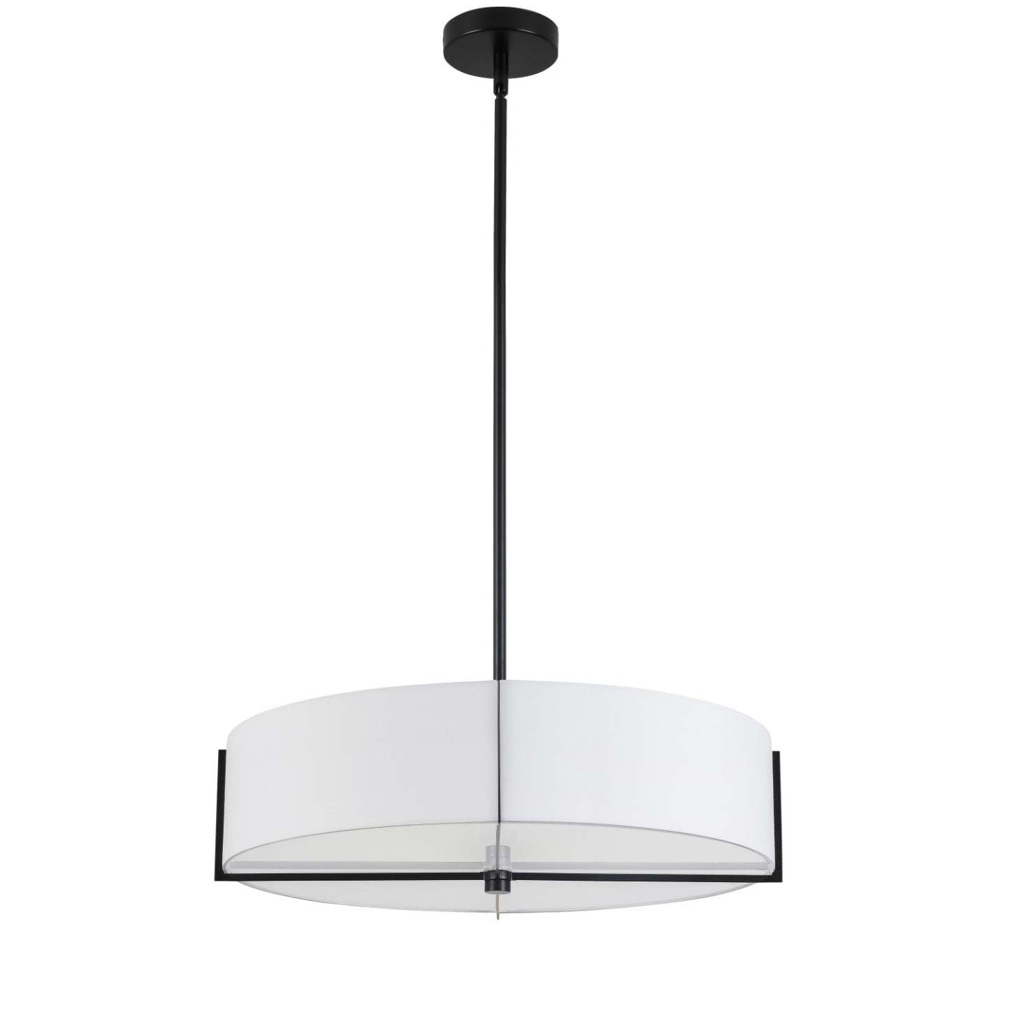Luminaire suspendu Preston de Dainolite de 21 po de diamètre avec abat-jour blanc, fini noir mat et 4 ampoules