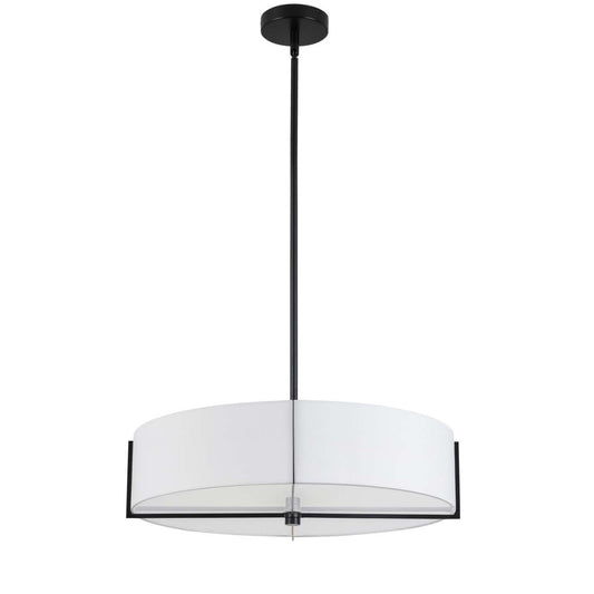 Luminaire suspendu Preston de Dainolite de 21 po de diamètre avec abat-jour blanc, fini noir mat et 4 ampoules